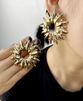 Metallic Hollow Geometric Shaped Earrings, & Elegant Design Ear Studs