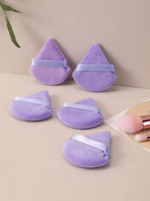 5pcs PurpleTriangle Shaped Powder Puff Set For Loose Powder, With Crystal Velvet Short Hair, Soft And Adhensive