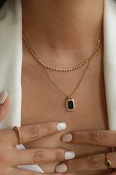 Stainless Steel 18K Gold Square Pendant Layer Necklace Non Tarnish