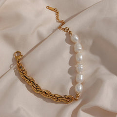 18K Gold Plated Stainless Steel Natural Freshwater Pearl Bracelet