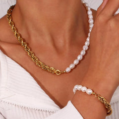 18K Gold Plated Stainless Steel Natural Freshwater Pearl Necklace