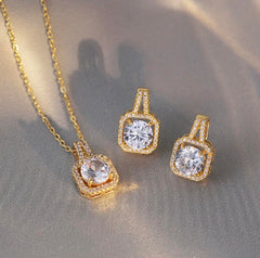 Luxury Bling Zircon Crystal Earrings Necklace Set