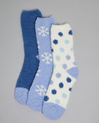 R&B 3 Pack Printed Winter Socks Blue (FREE SIZE)