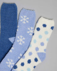 R&B 3 Pack Printed Winter Socks Blue (FREE SIZE)