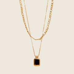 Stainless Steel 18K Gold Square Pendant Layer Necklace Non Tarnish